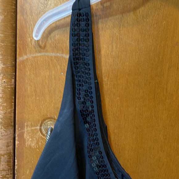 FORMAL FANCY ONE SHOULDER DRAPE TOP. Flat Sequins around neck and shoulder - Picture 2 of 6